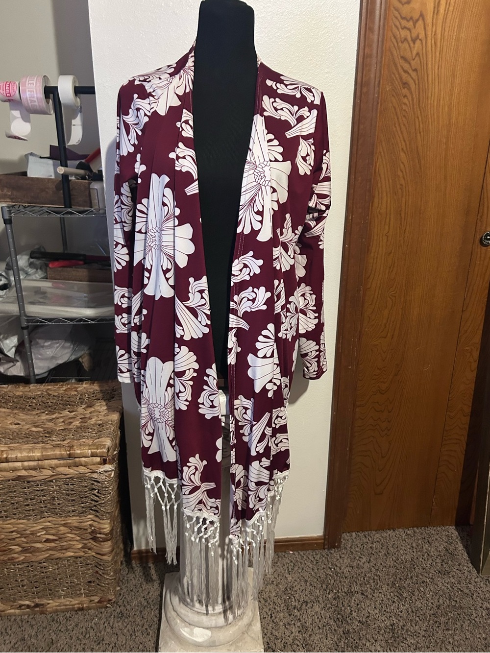Lady’s world Floral Kimono Cardigan Duster fringe Trim Boho Cottagecore XL
